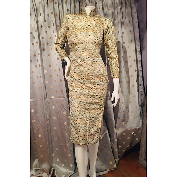 Vintage Cheongsam Fitted Midi Dress